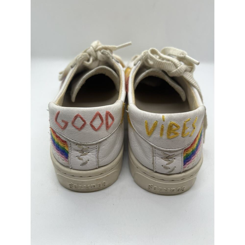 Soludos Good Vibes White Leather Sneakers W 6.5 Rainbow Wave Sunshine Shoes